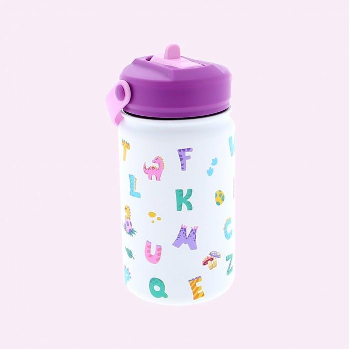 Botella térmica adaptador infantil con pajita - Purple alphabet