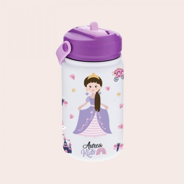 Botella térmica 330ml adaptador infantil con pajita - Purple princess