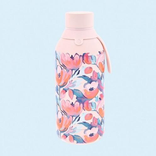 Botella compacta de acero inoxidable de 1 litro con aislamiento al vacío de  acuarela de flores rosas tropicales