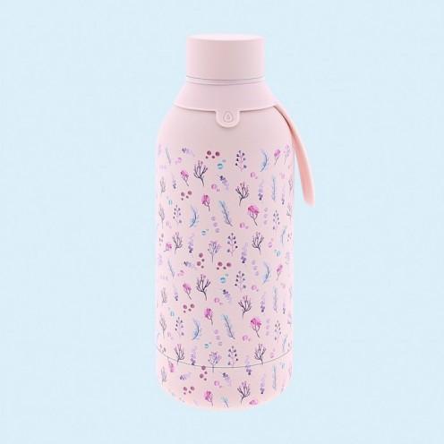 Botella compacta de acero inoxidable de 1 litro con aislamiento al vacío de  acuarela de flores rosas tropicales
