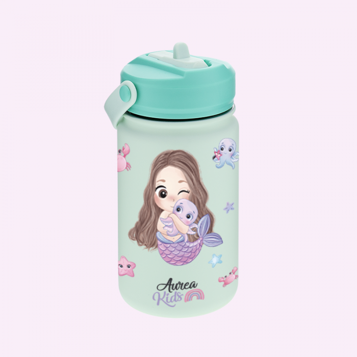 Botella térmica 330ml adaptador infantil con pajita - Brown mermaid