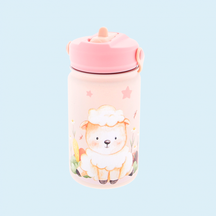 BOTELLA ACERO 330ML ADAPTADOR INFANTIL CON PAJITA - PINK SHEEP