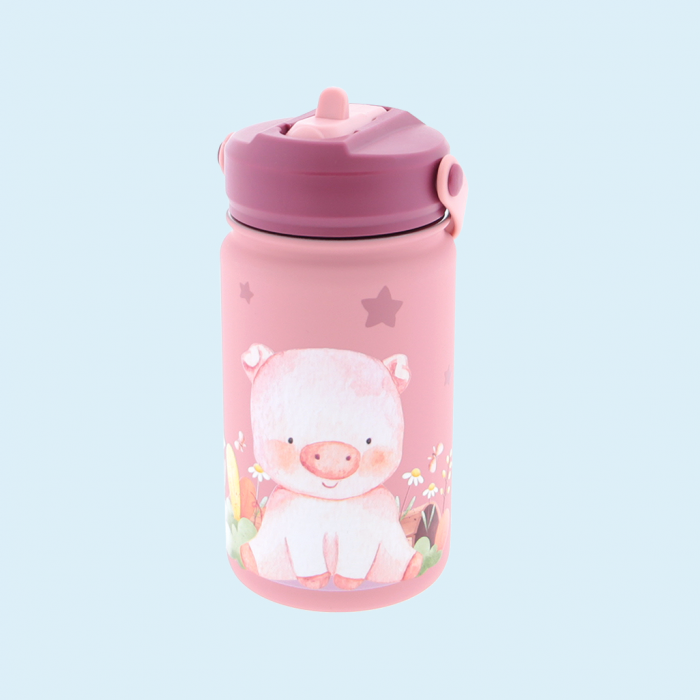 BOTELLA ACERO 330ML ADAPTADOR INFANTIL CON PAJITA - MAKEUP PIG