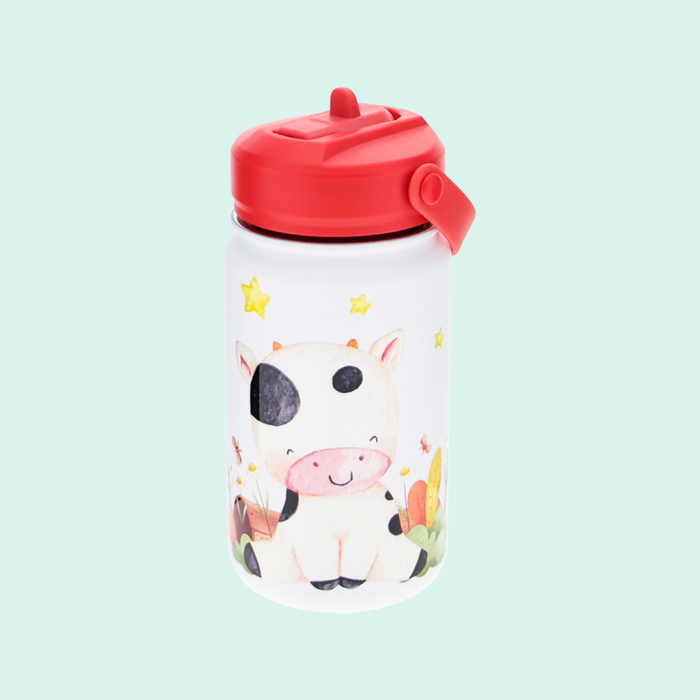 BOTELLA ACERO 330ML ADAPTADOR INFANTIL CON PAJITA - ICE RED COW