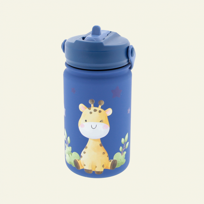 Botella Acero 330ml Adaptador Infantil Con Pajita - Dark Blue Giraffe