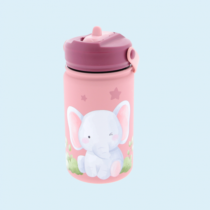 Botella Acero 330ml Adaptador Infantil Con Pajita - Make up Elephant