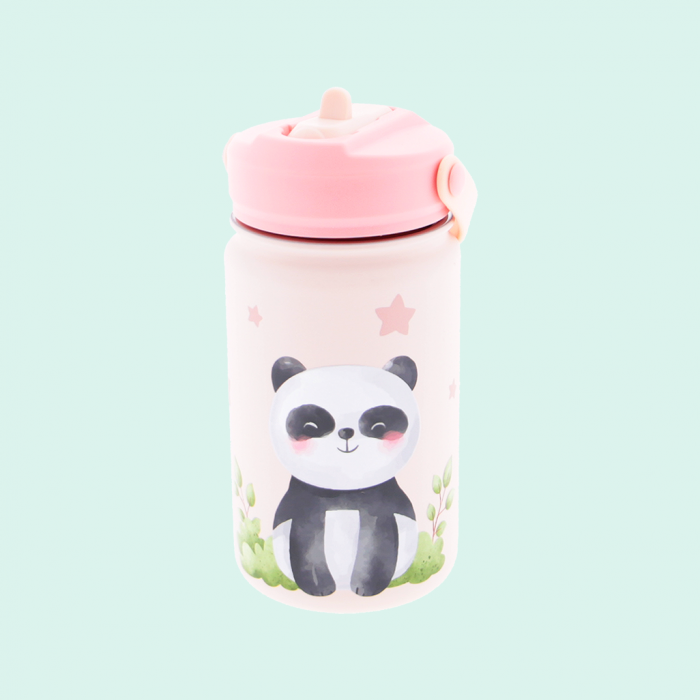 BOTELLA ACERO 330ML ADAPTADOR INFANTIL CON PAJITA - PINK PANDA