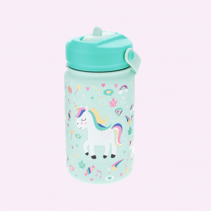 Botella Acero 330ml Adaptador Infantil Con Pajita - Mint Unicorn