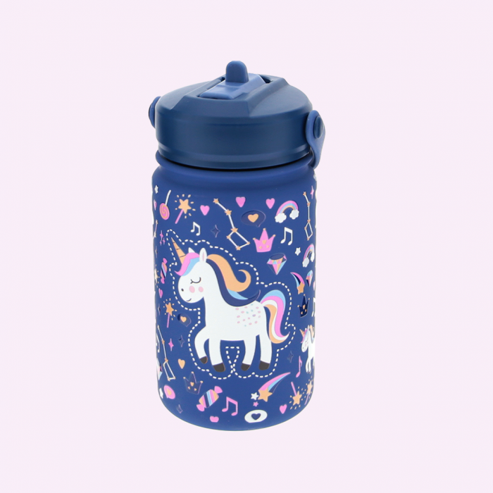 Botella Acero 330ml Adaptador Infantil Con Pajita - Dark Blue Unicorn