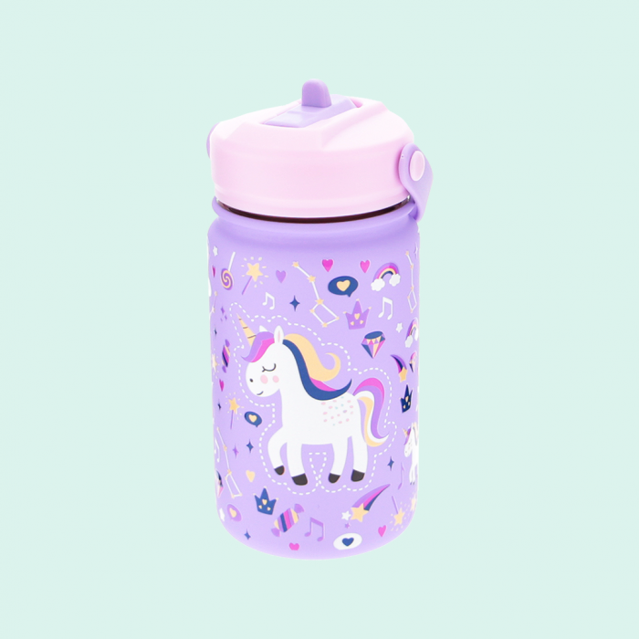 BOTELLA ACERO 330ML ADAPTADOR INFANTIL CON PAJITA - LILAC UNICORN