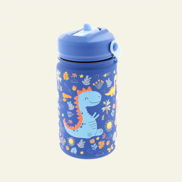 Botella Acero 330ml Adaptador Infantil Con Pajita - Mazarine Dinosaurs