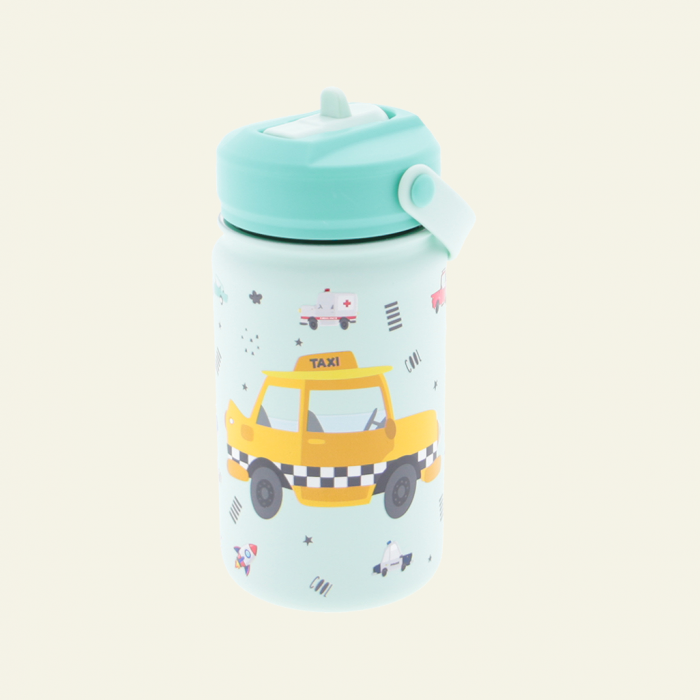 BOTELLA ACERO 330ML ADAPTADOR INFANTIL CON PAJITA - MINT TAXI