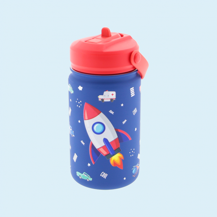 BOTELLA ACERO 330ML ADAPTADOR INFANTIL CON PAJITA - DARK BLUE RED ROCKET