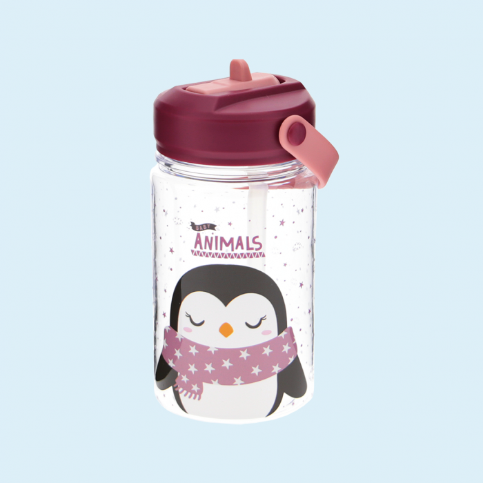 Botella Tritán 350ml Adaptador Infantil Con Pajita - Penguin