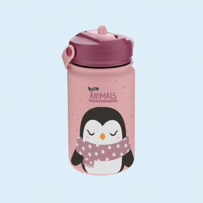 Botella Acero 330ml Adaptador Infantil Con Pajita - Penguin