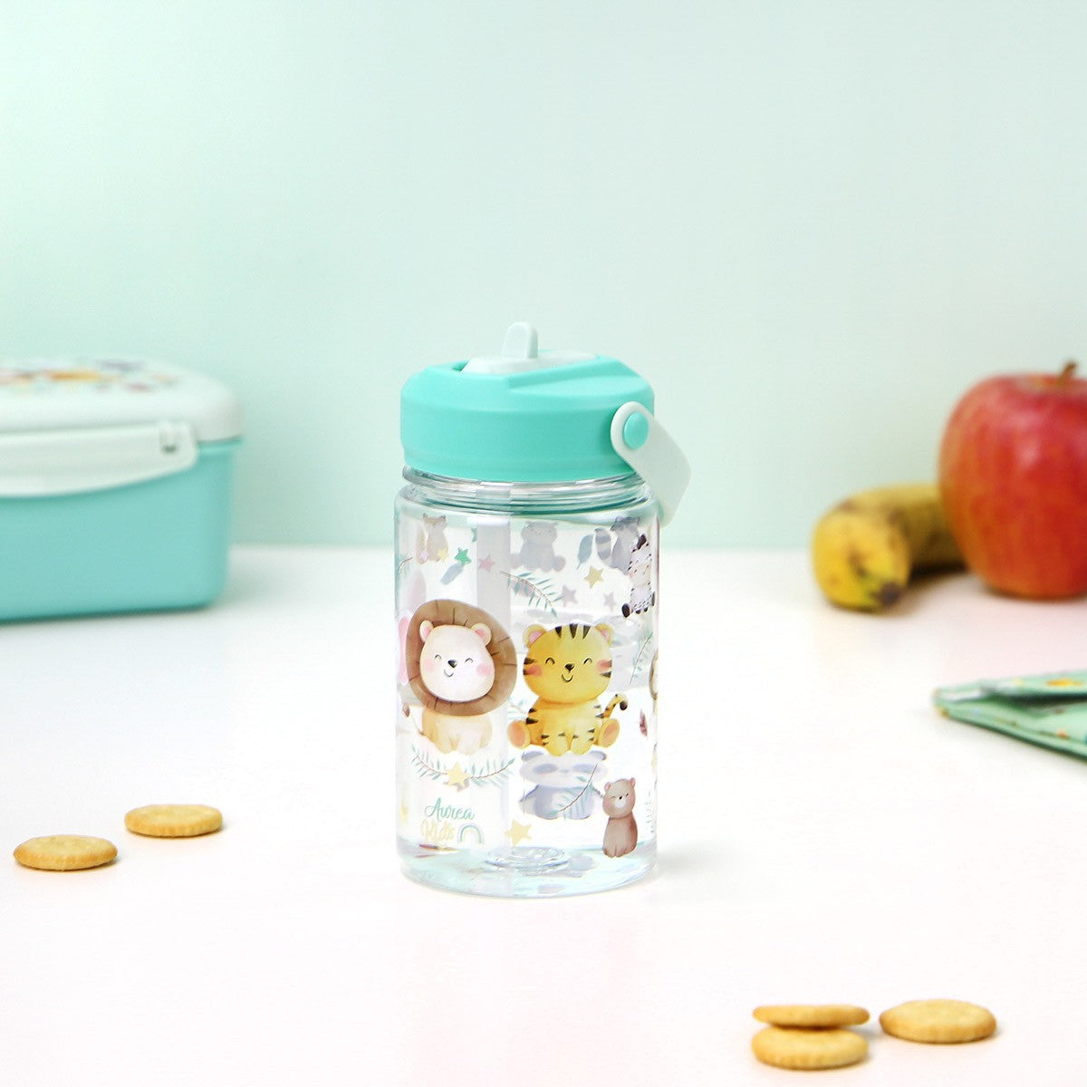 Botella Tritán 350ml Adaptador Infantil Con Pajita - Animals