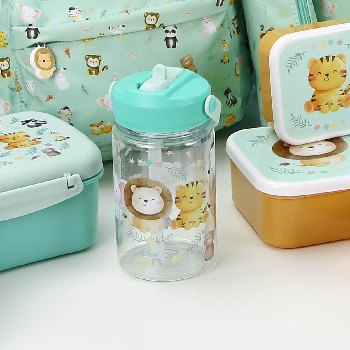 Botella Tritán 350ml Adaptador Infantil Con Pajita - Animals