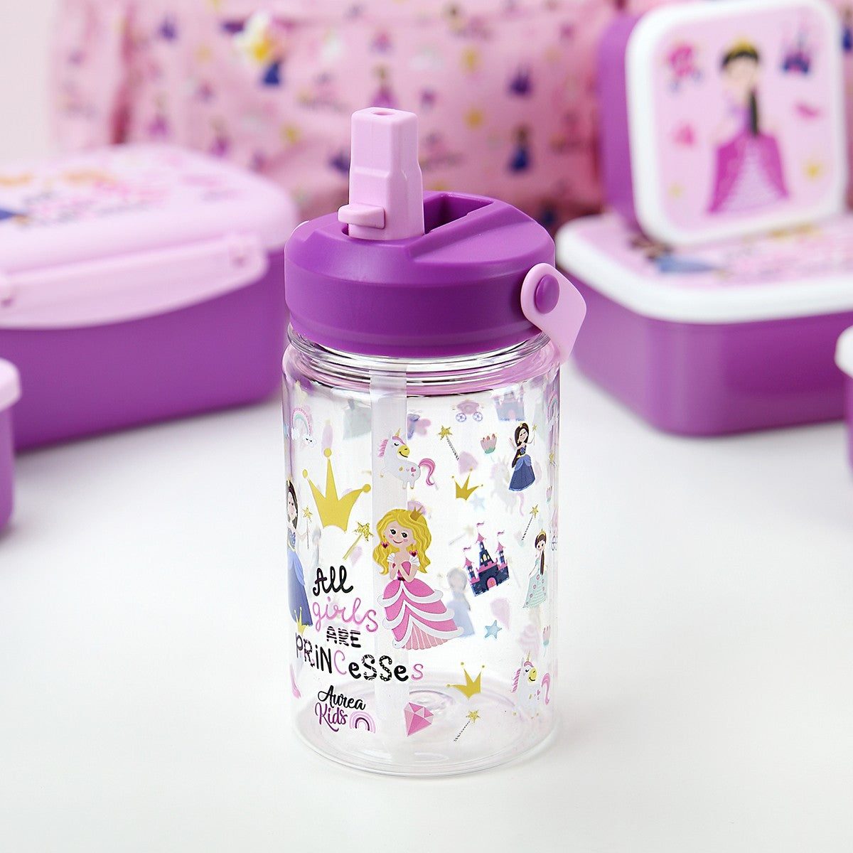 Botella Tritán 350ml Adaptador Infantil Con Pajita - Princess