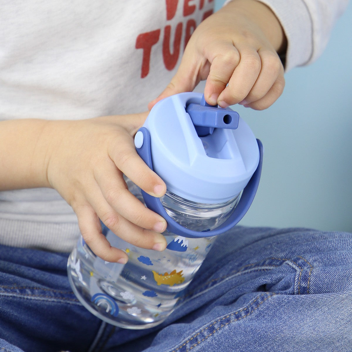 Botella Tritán 350ml Adaptador Infantil Con Pajita - Dinos