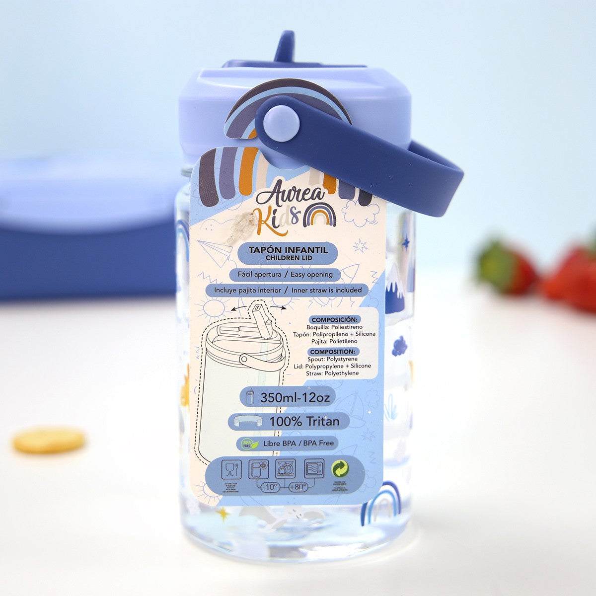 Botella Tritán 350ml Adaptador Infantil Con Pajita - Dinos