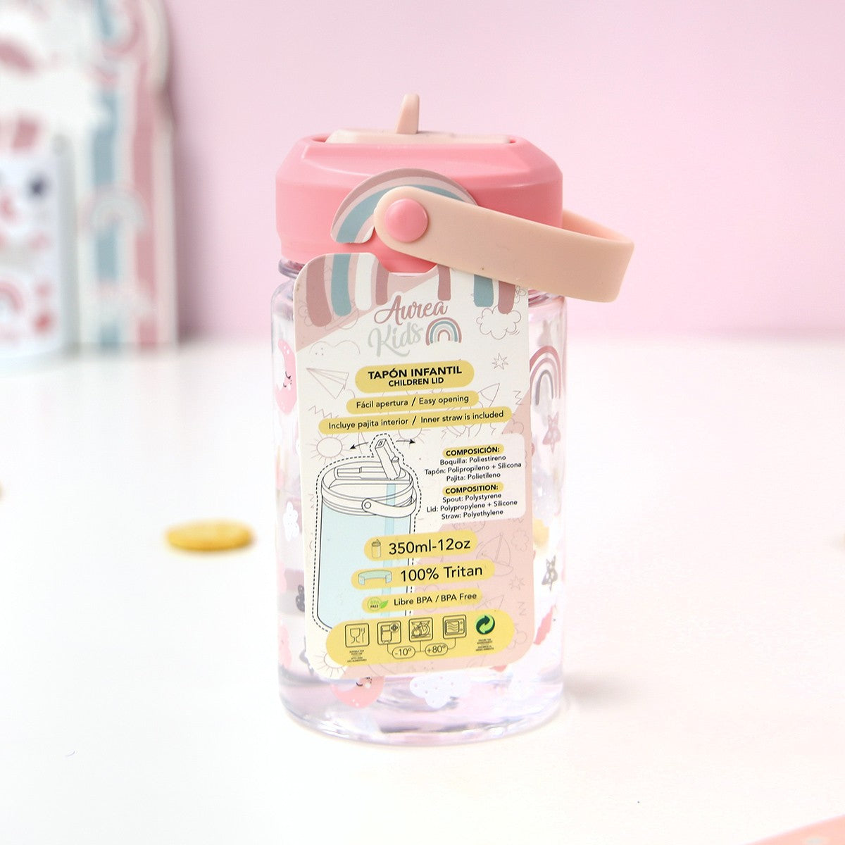 Botella Tritán 350ml Adaptador Infantil Con Pajita - Fantasy