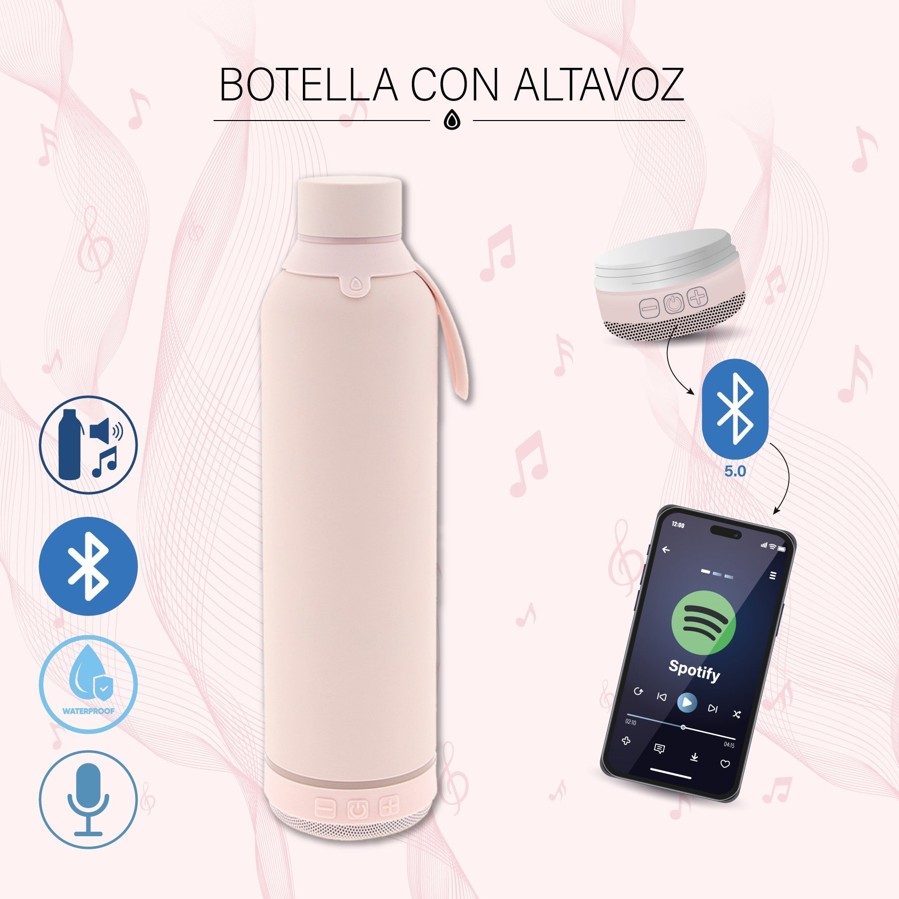 Botella 600ml +Altavoz - Pink Dahlia Fest