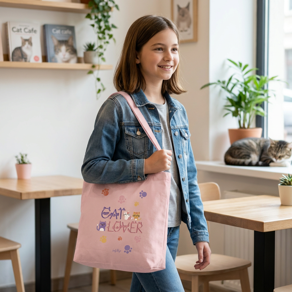 Tote bag de algodón - Cat Lover - Pink
