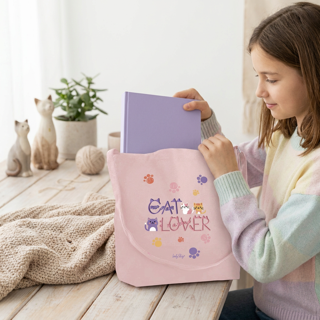Tote bag de algodón - Cat Lover - Pink