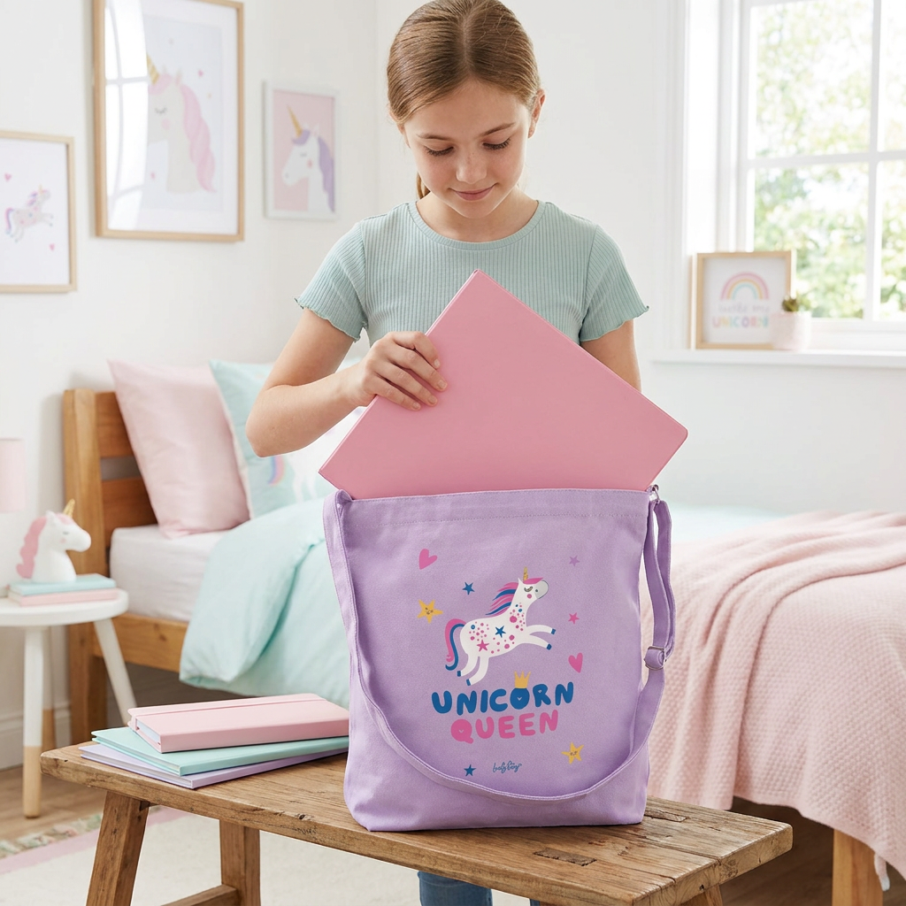 Tote bag de algodón - Unicorn Queen - Lilac