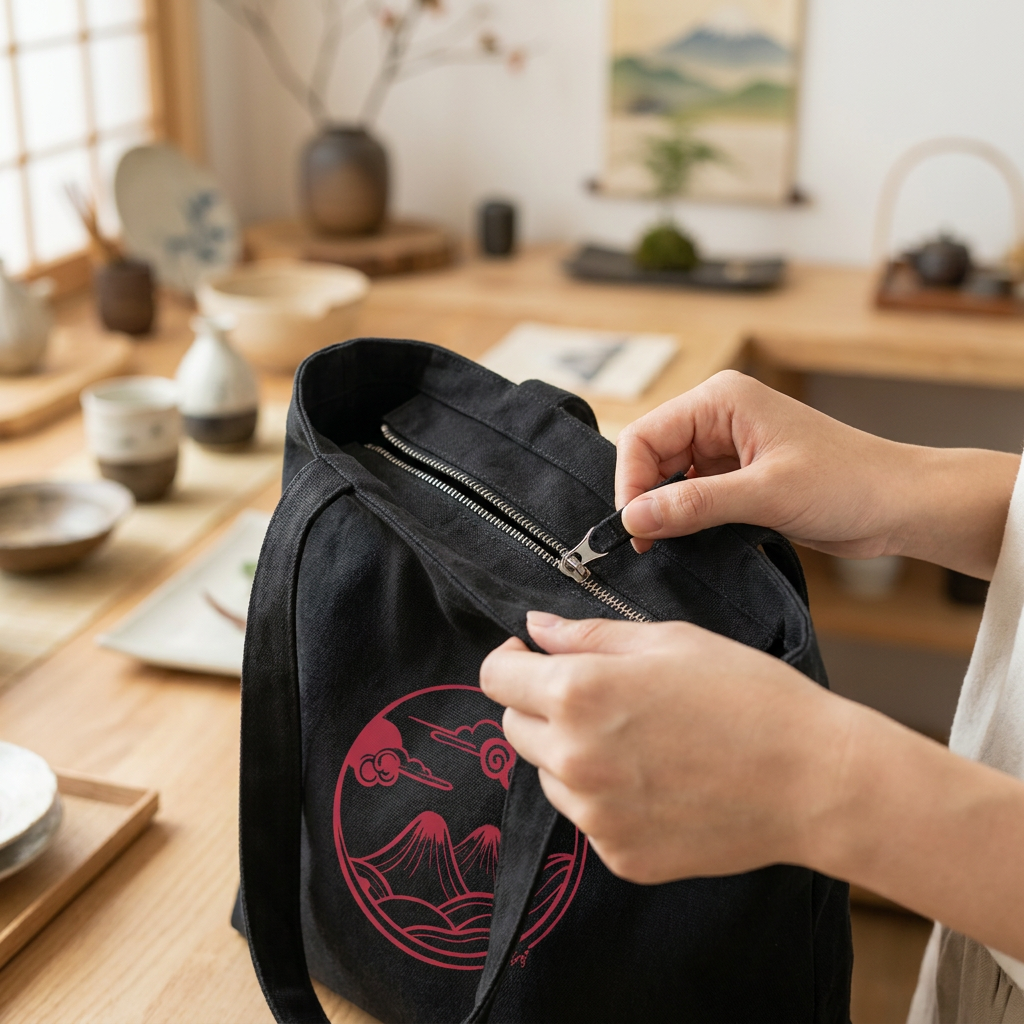 Tote Bag de Algodón -Kyoto- Color Black
