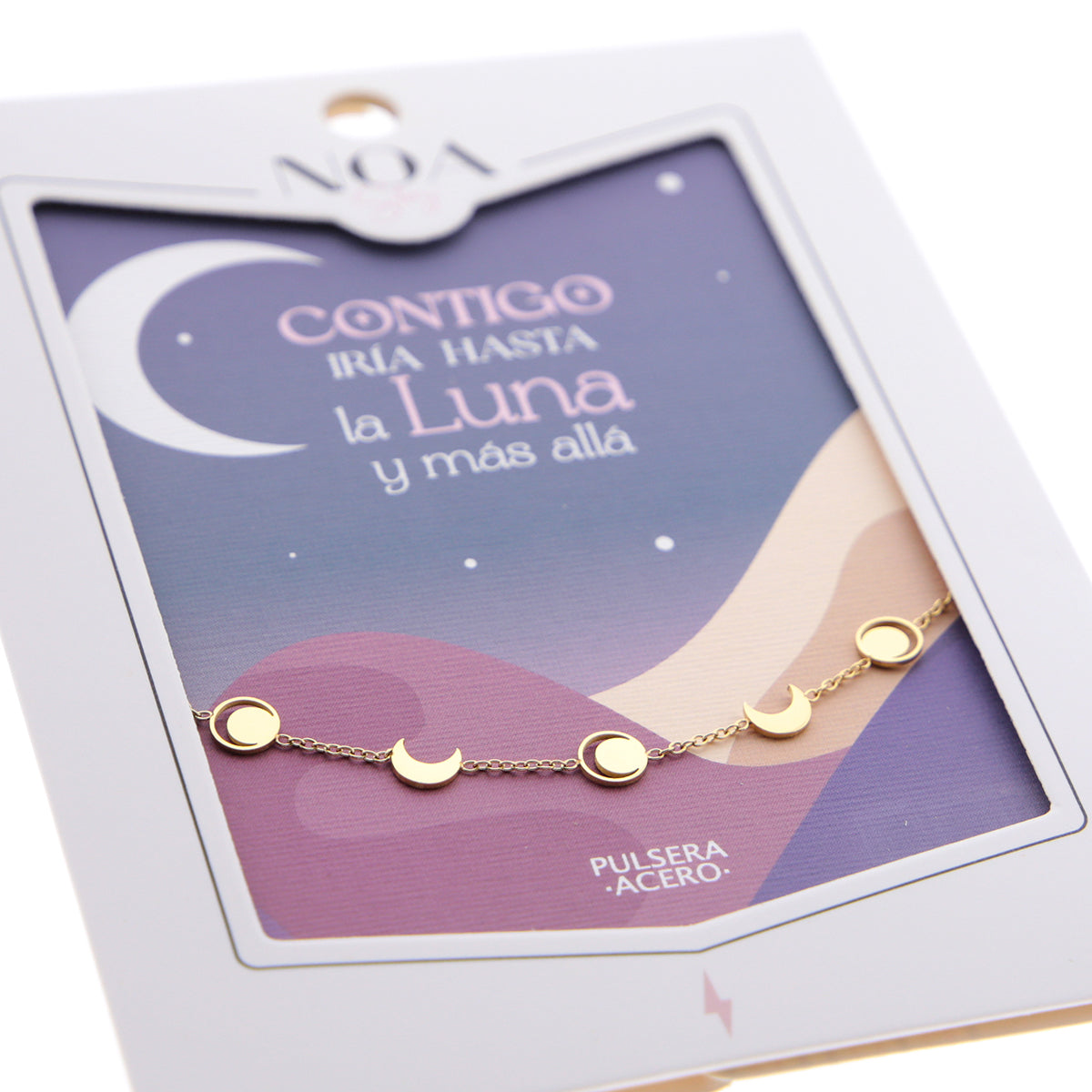 Pulsera de acero dorado - Contigo iría hasta la Luna y más allá