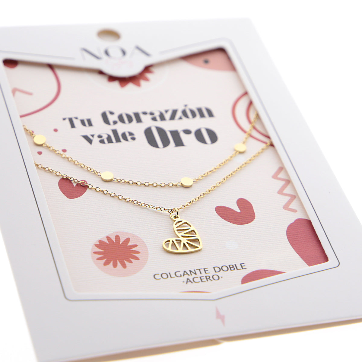 Colgante doble de acero dorado - Tu corazón vale oro