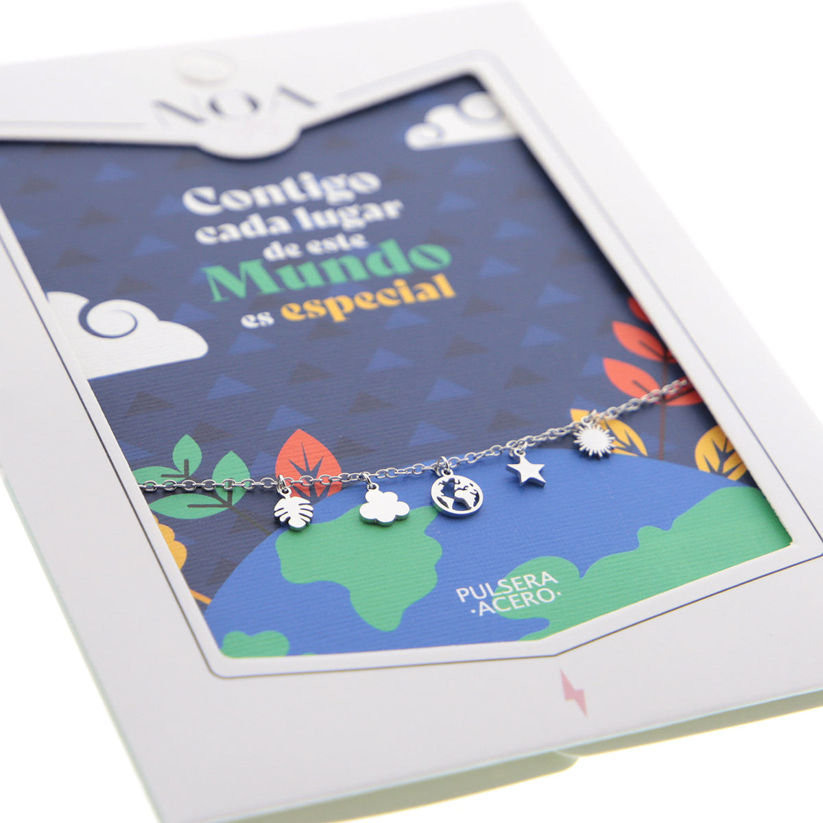 Pulsera de acero plateado - Contigo cada lugar de este Mundo es especial