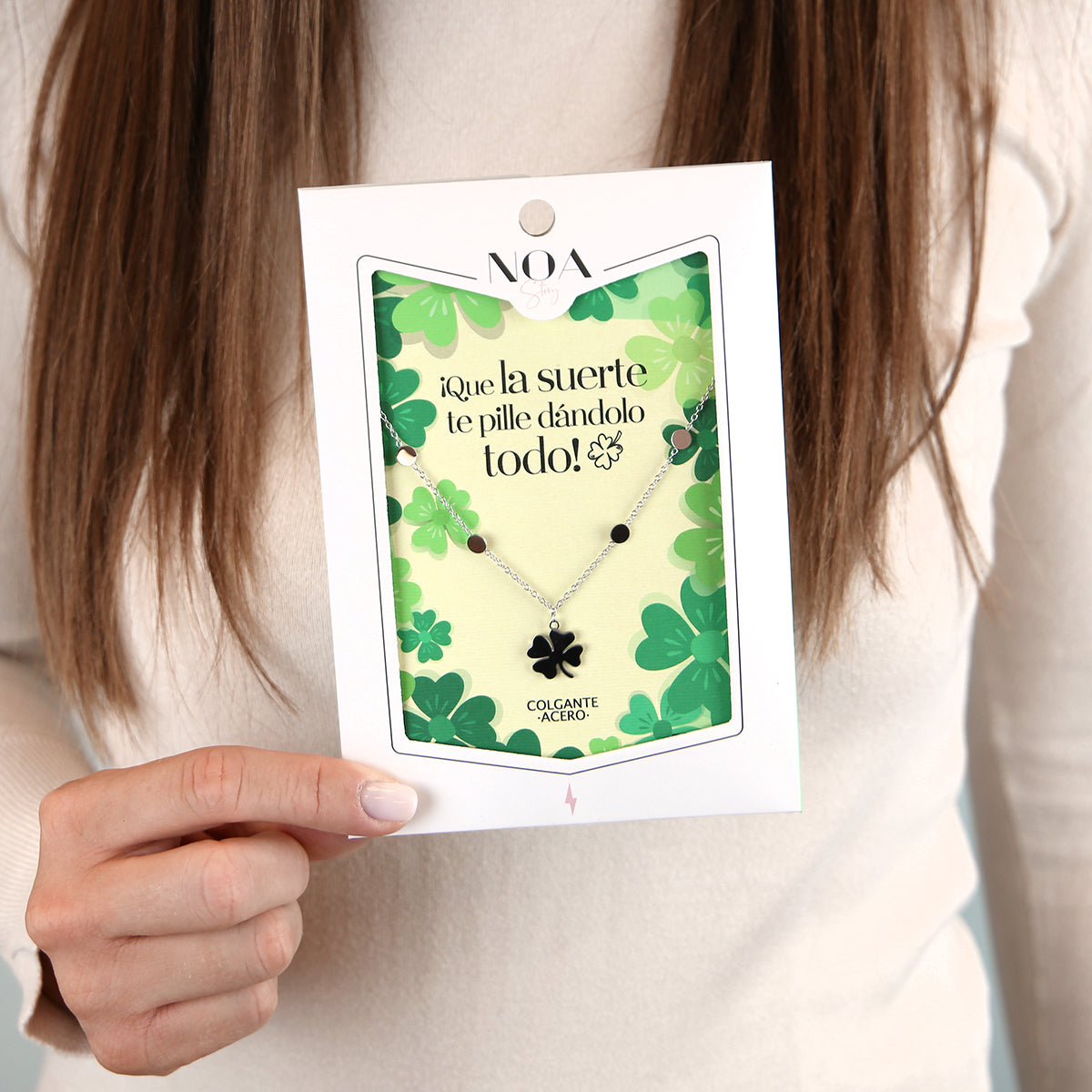 Colgante de acero plateado - ¡Que la suerte te pille dándolo todo!