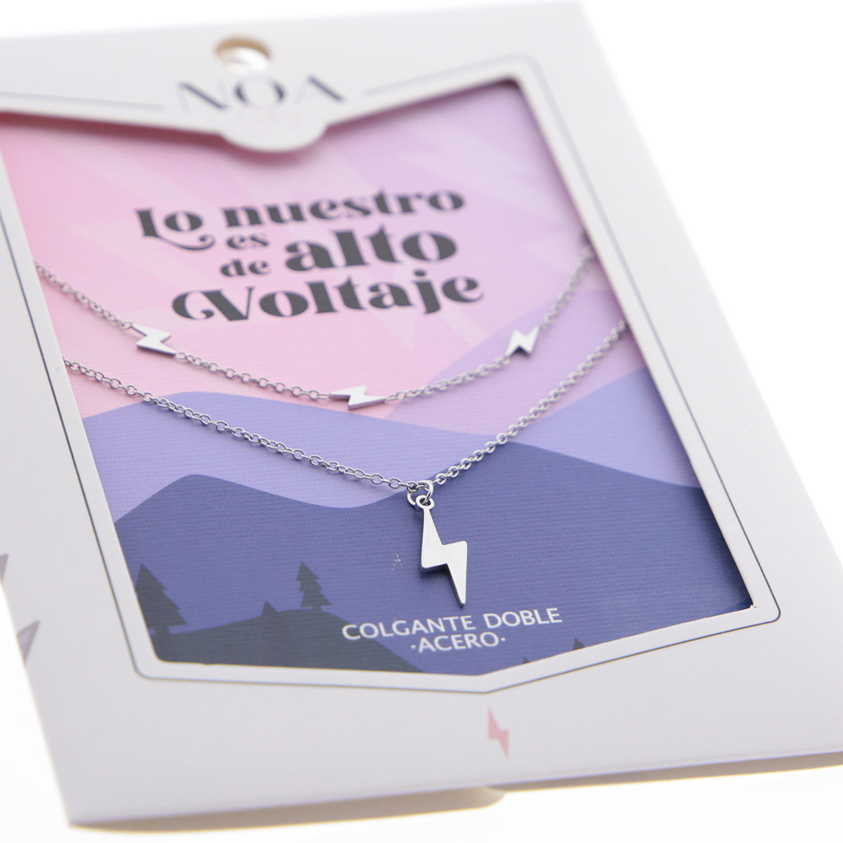 Colgante doble de acero plateado - Lo nuestro es de alto voltaje