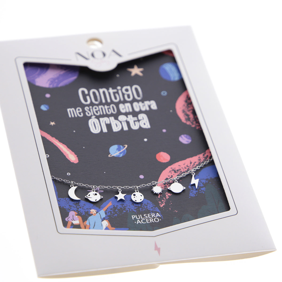 Pulsera de acero plateado - Contigo me siento en otra órbita