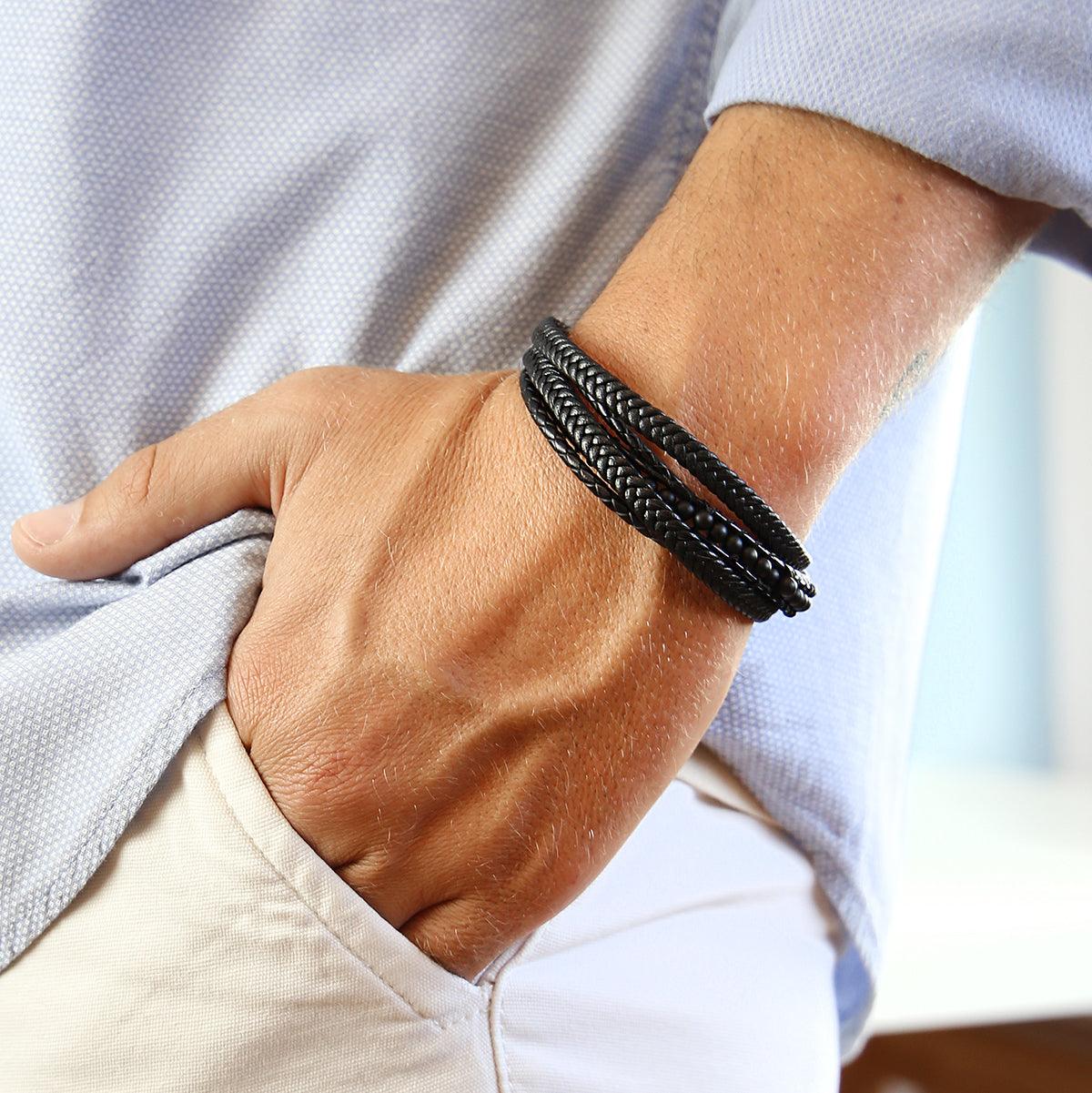 Pulsera de cuero y acero inoxidable Noa Man