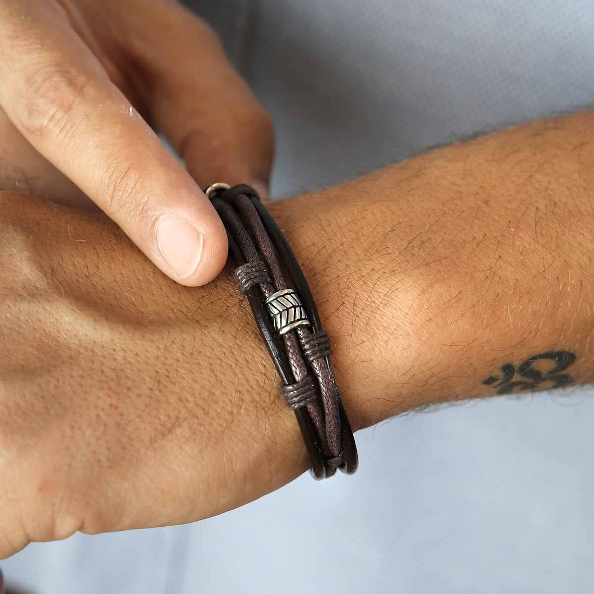 Pulsera de cuero y acero inoxidable Noa Man