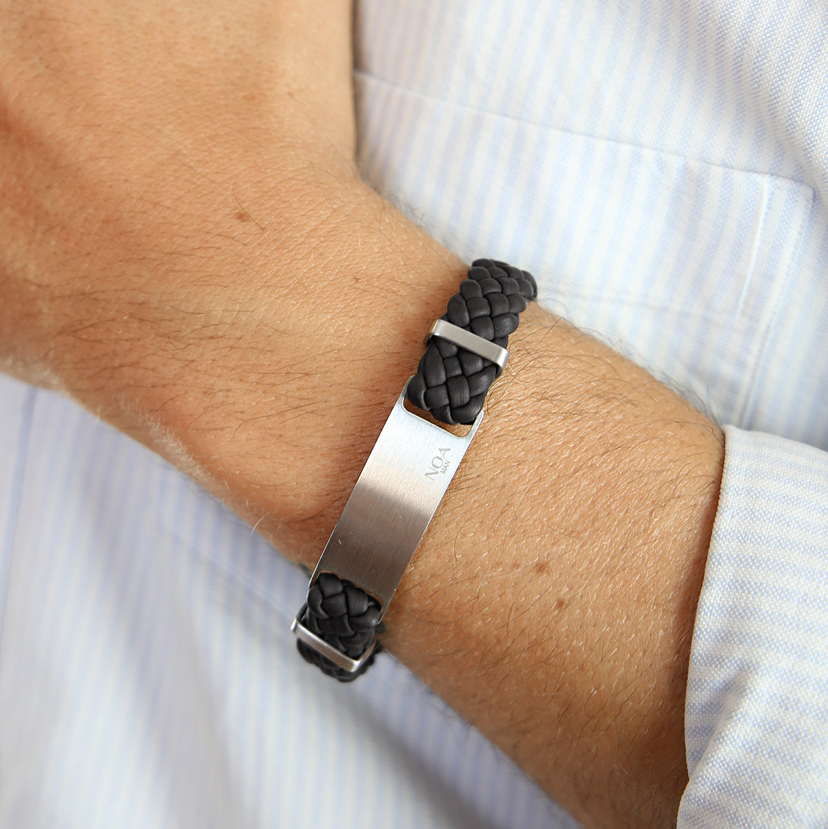 Pulsera de cuero y acero inoxidable Noa Man