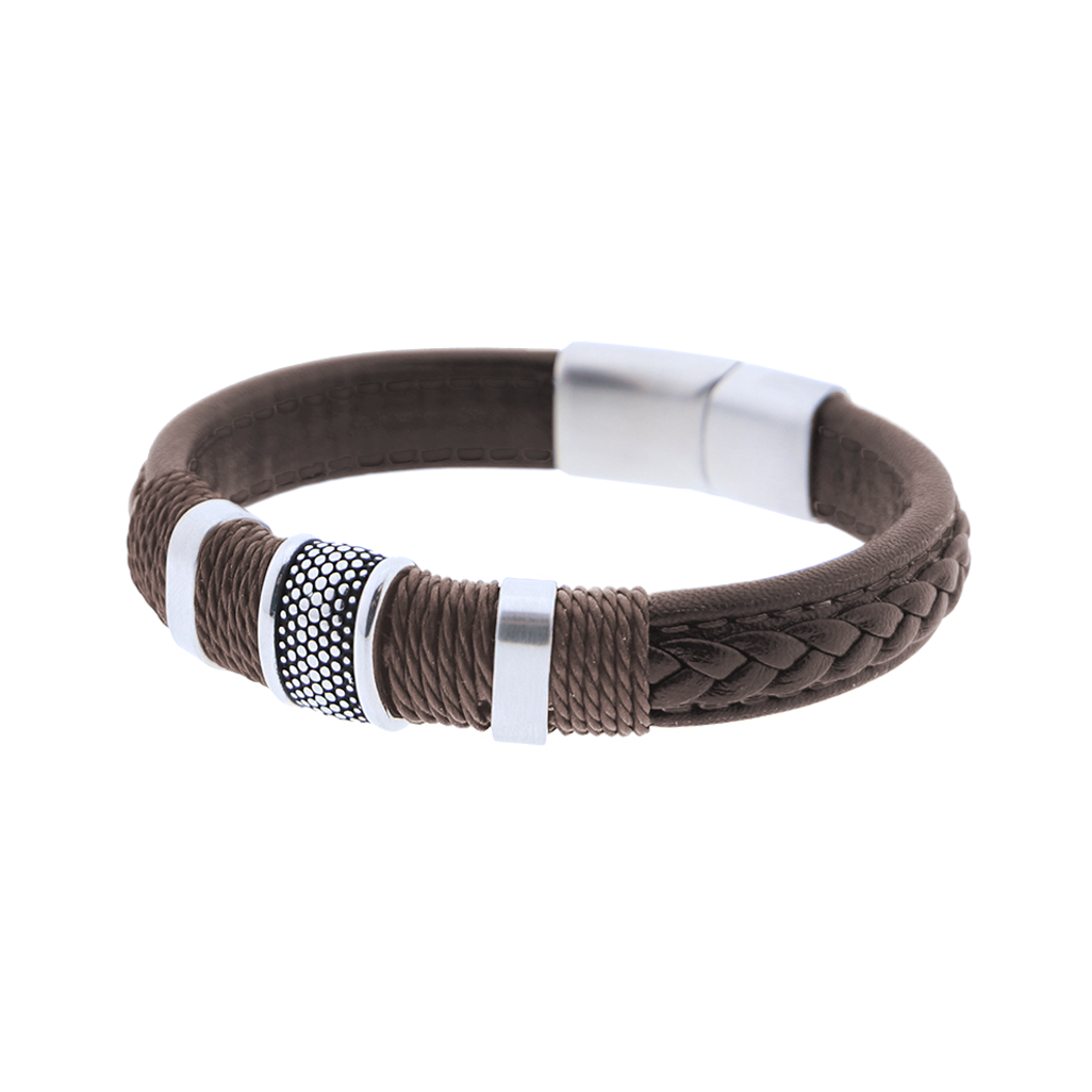 Pulsera de cuero y acero inoxidable Noa Man