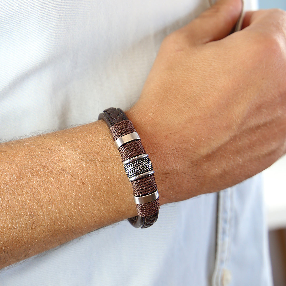 Pulsera de cuero y acero inoxidable Noa Man