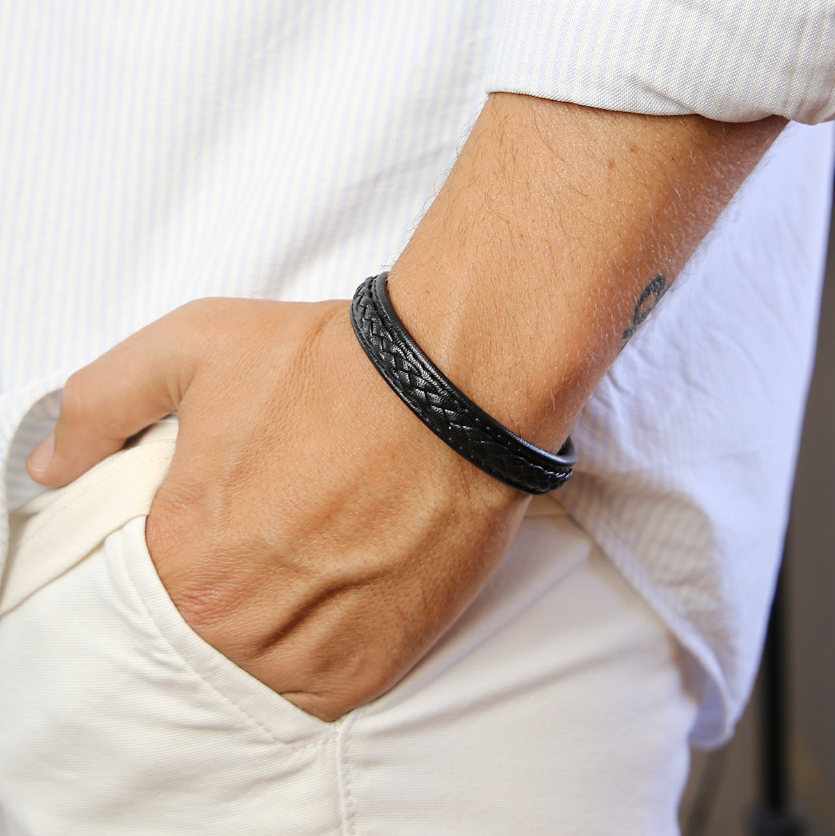 Pulsera de cuero y acero inoxidable Noa Man