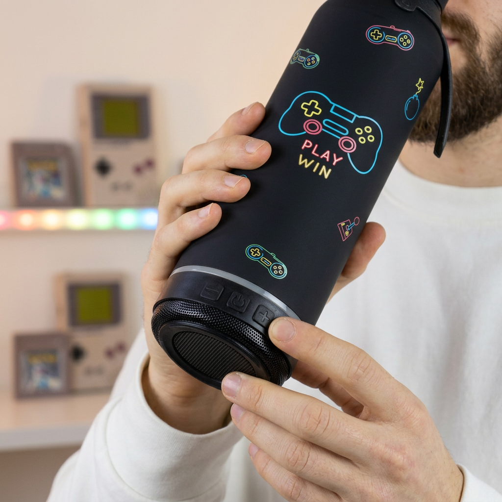 Botella Térmica de Acero Inoxidable con Altavoz – Neon Score