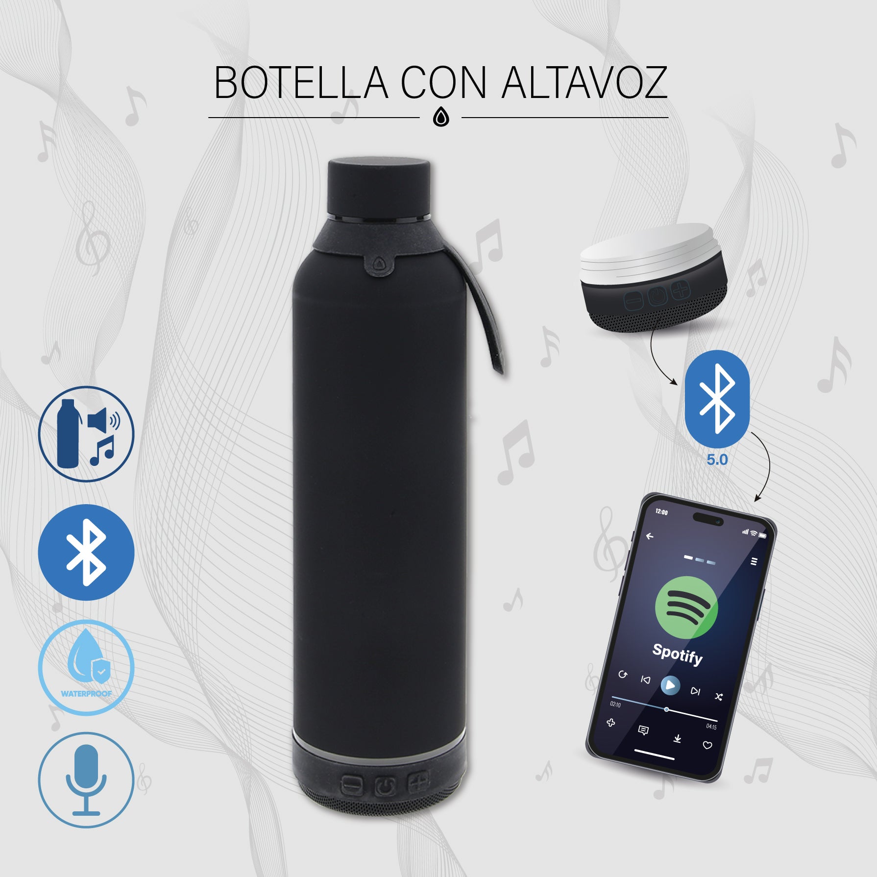 Botella 600ml +Altavoz - Lisa