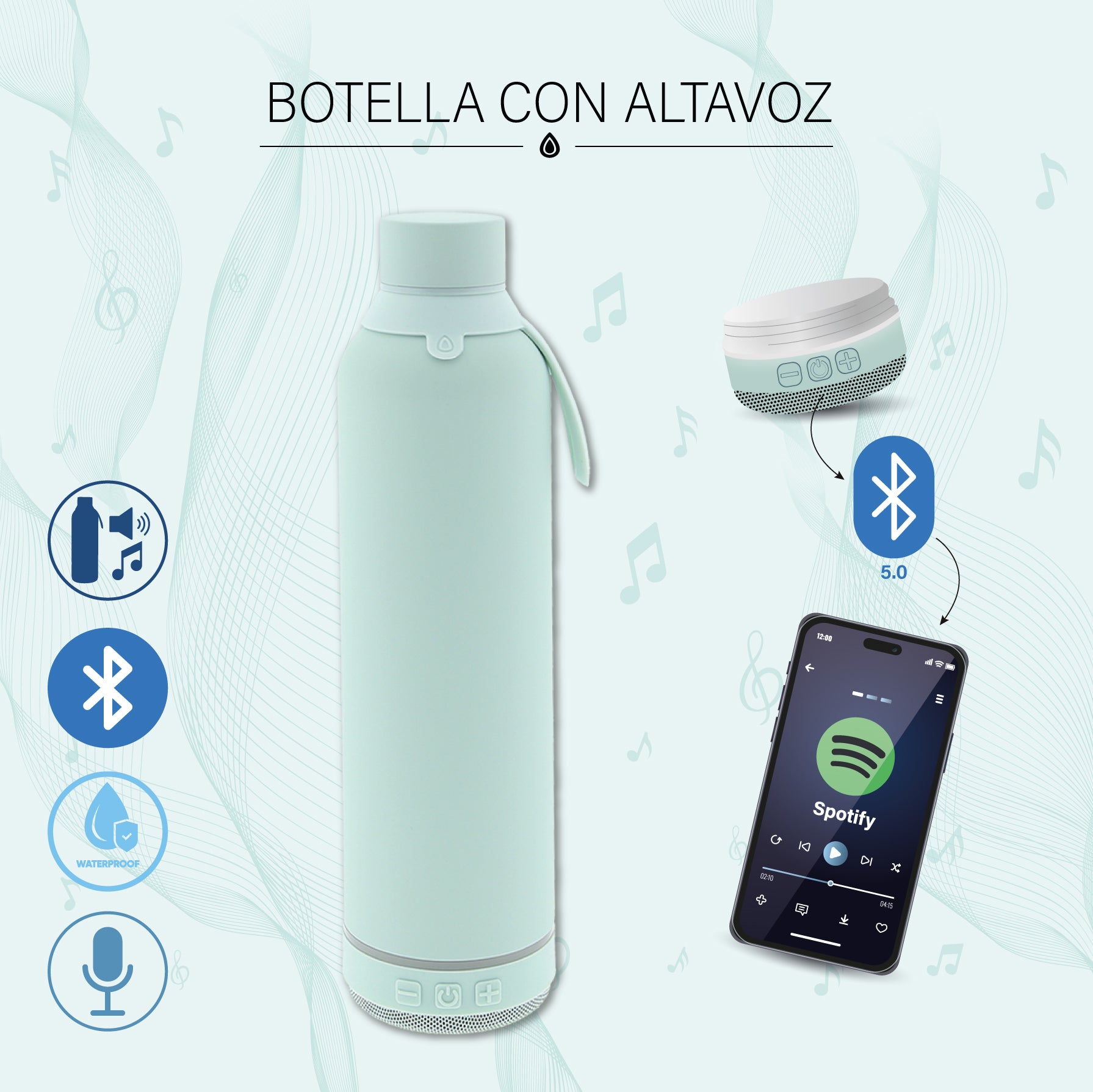 Botella 600ml +Altavoz - Lisa