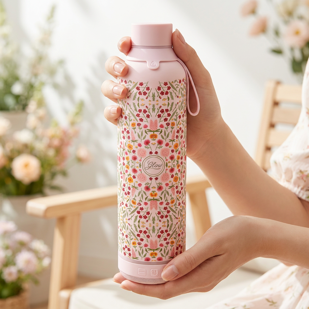 Botella Térmica de Acero Inoxidable con Altavoz – Floral Essence | Aurea