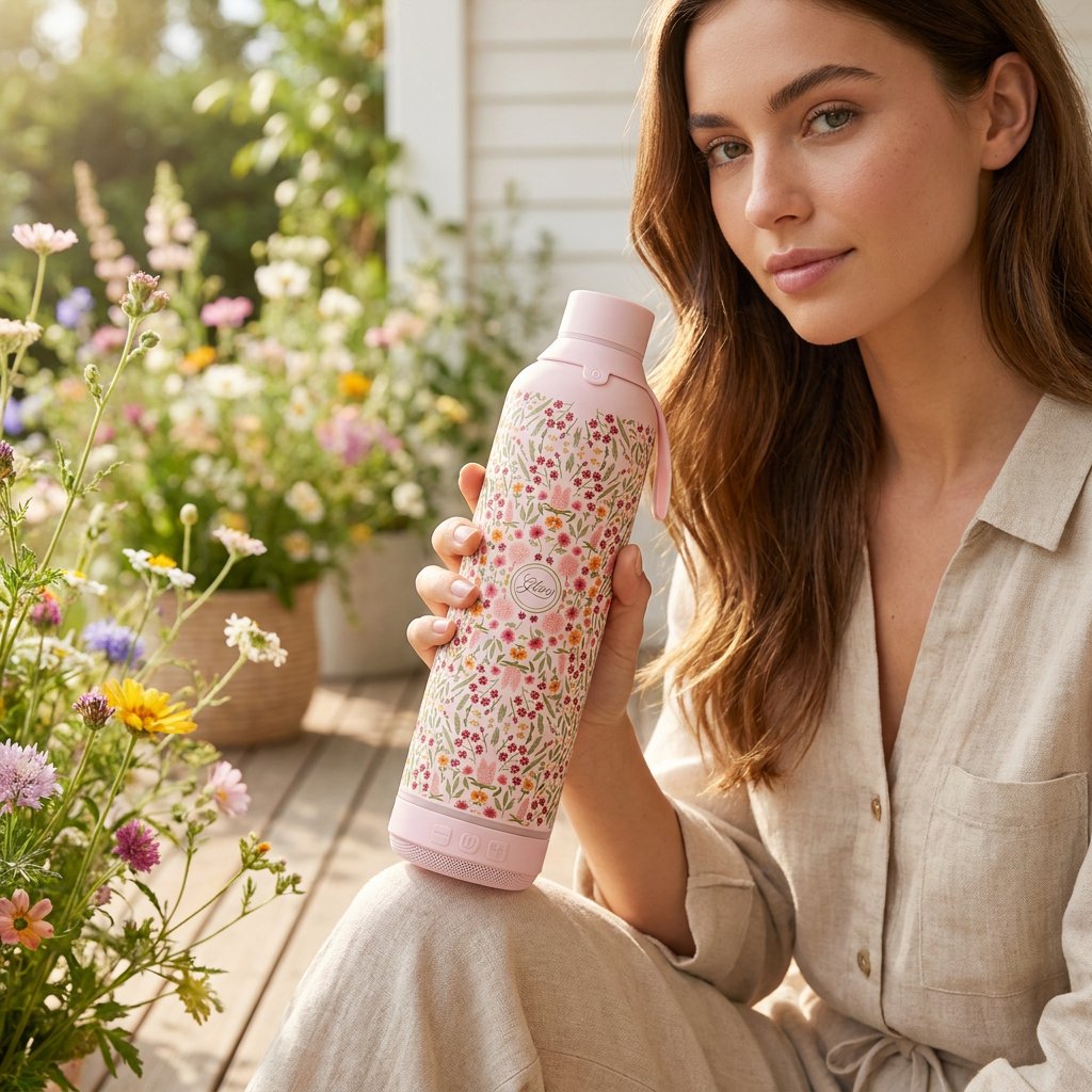 Botella Térmica de Acero Inoxidable con Altavoz – Floral Essence | Aurea