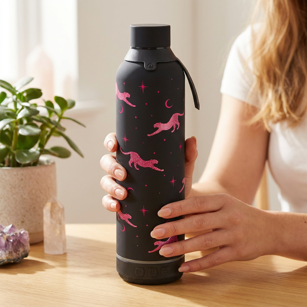Botella Térmica de Acero Inoxidable con Altavoz – Mystic Leopard | Aurea