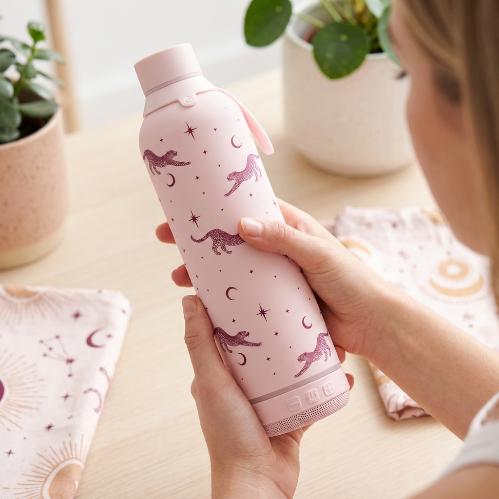 Botella Térmica de Acero Inoxidable con Altavoz – Mystic Leopard | Aurea