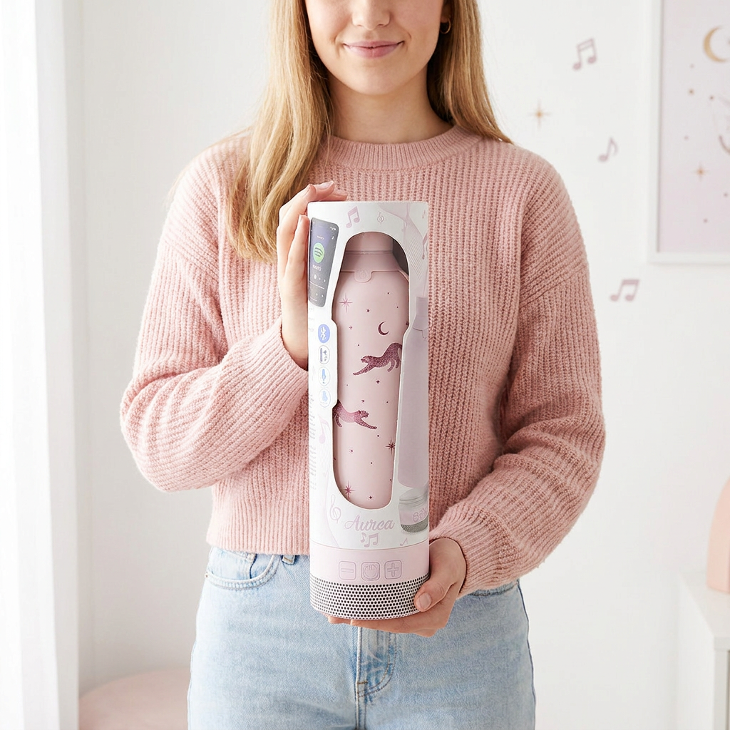 Botella Térmica de Acero Inoxidable con Altavoz – Mystic Leopard | Aurea